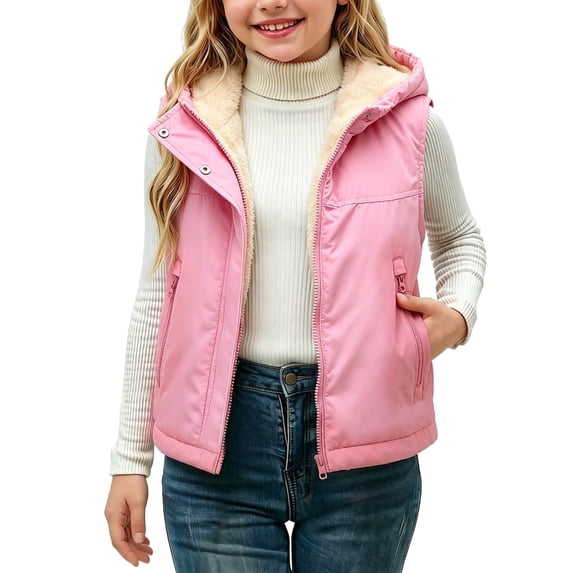 Luvrsol Kids Open‑Front Hooded Puffer Vest Sleeveless Lightweight Quilted Layering Gilet for Boys Girls, Pink 140
