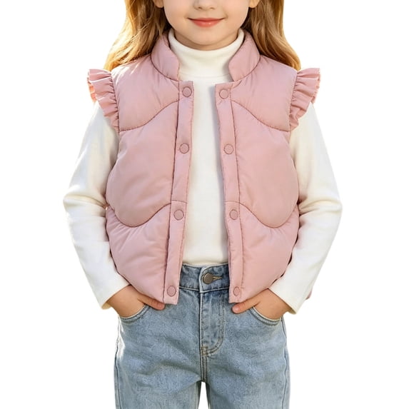 Luvrsol Kids Open‑Front Stand Collar Puffer Vest Sleeveless Lightweight Quilted Layering Gilet for Boys Girls, Pink 130