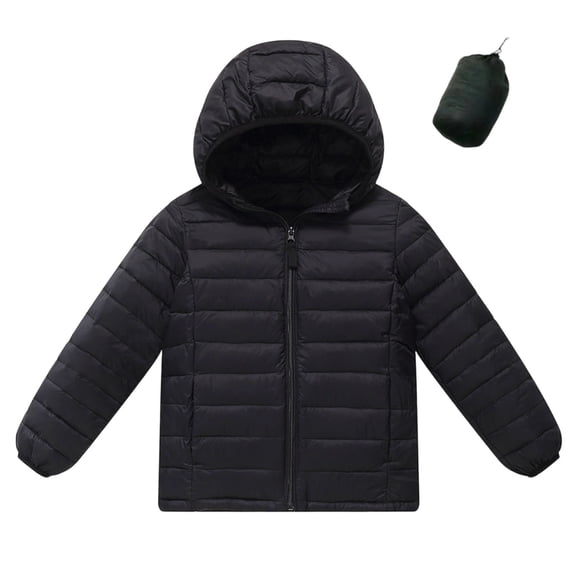 Luvrsol Kids Packable Hooded Puffer Jacket, Zip‑Up Lightweight Portable Boys Girls Outerwear 100-170