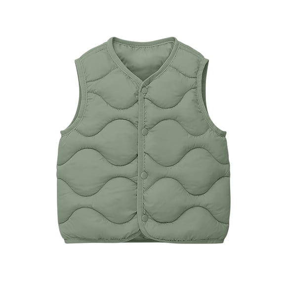 Luvrsol Kids V‑Neck Wave‑Quilted Puffer Vest Zip‑Up Sleeveless Lightweight Layering Gilet for Boys Girls, Green 100