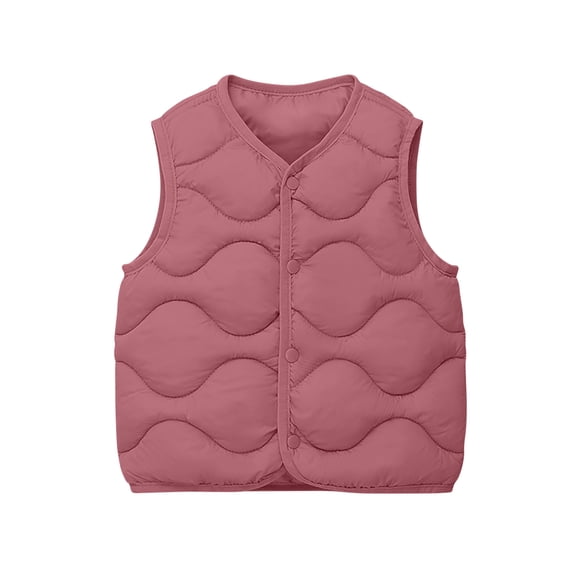 Luvrsol Kids V‑Neck Wave‑Quilted Puffer Vest Zip‑Up Sleeveless Lightweight Layering Gilet for Boys Girls, Pink 110