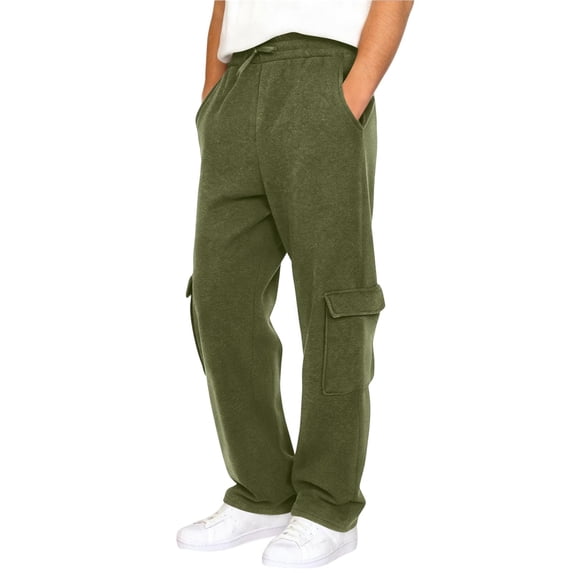 Luvrsol Men Cotton Canvas Utility Work Cargo Pants Elastic Waist Straight Full Length Casual Trousers S-2XL