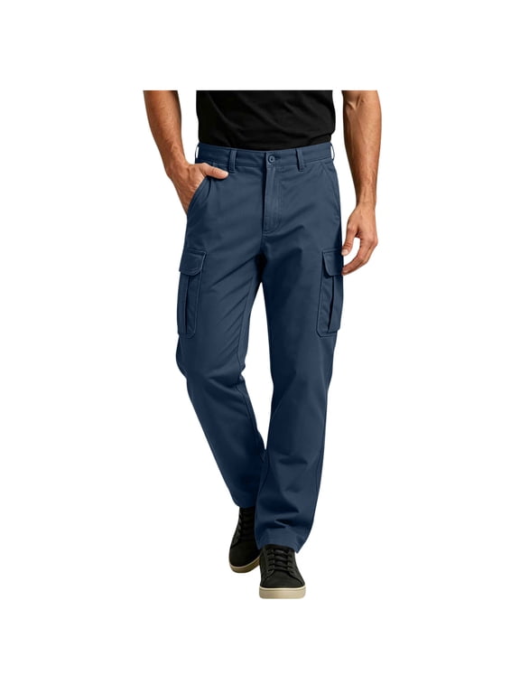 Men’s Classic Solid Multi Pocket Straight Cargo Pants Outdoor Walking Daily Basic Casual Pants S-3XL