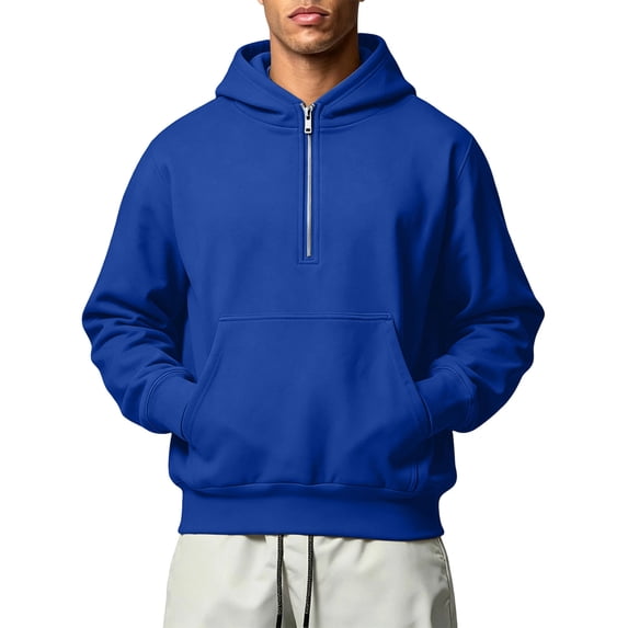 Luvrsol Men's Hoodie Half Zip Hooded Sweatshirt Solid Long Sleeve Pullover Tops S-2XL