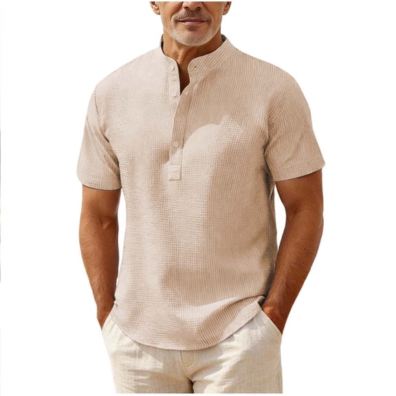 Luvrsol Men's Plain Solid Half-Buttoned Stand-Up Collar T Shirts Basic Tee, S-3XL