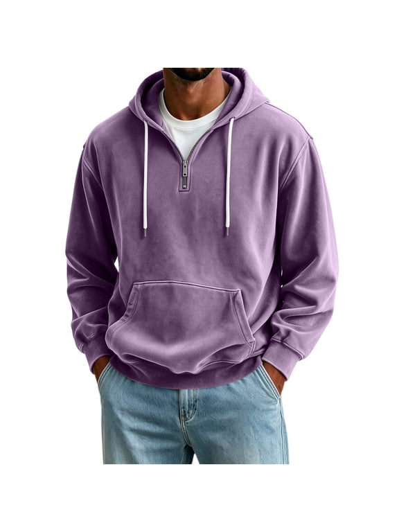 Men's Quarter Zip Pullover Hoodie Casual Long Sleeve Half Zip Hooded Sweatshirt for Daily Wear S-3XL
