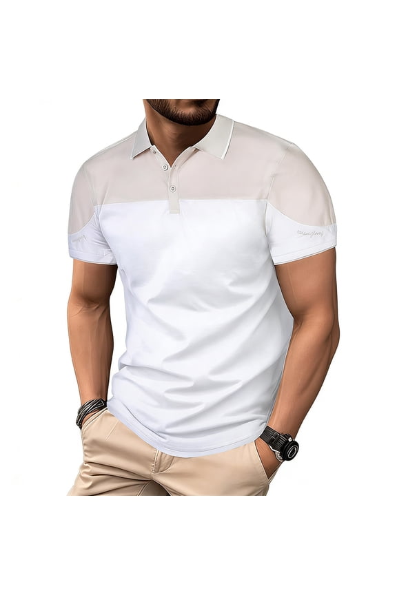 Men's Short Sleeve Collared Tee Casual Button Regular Fit, Size XS-3XL