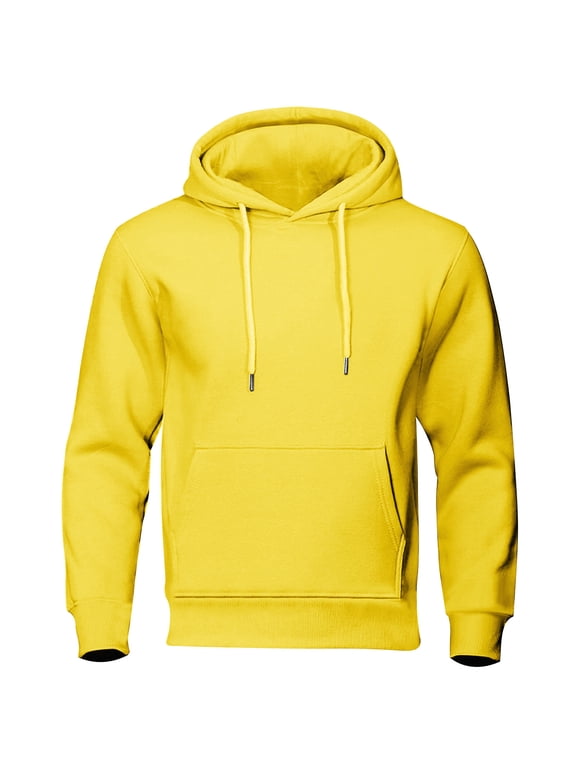 Men’s Solid Pullover Hoodie Long Sleeve Casual Athletic Plain Hooded Sweatshirt XS-L2