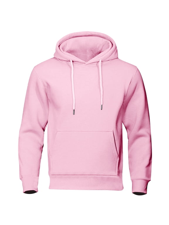 Men’s Solid Pullover Hoodie Long Sleeve Casual Athletic Plain Hooded Sweatshirt XS-L2