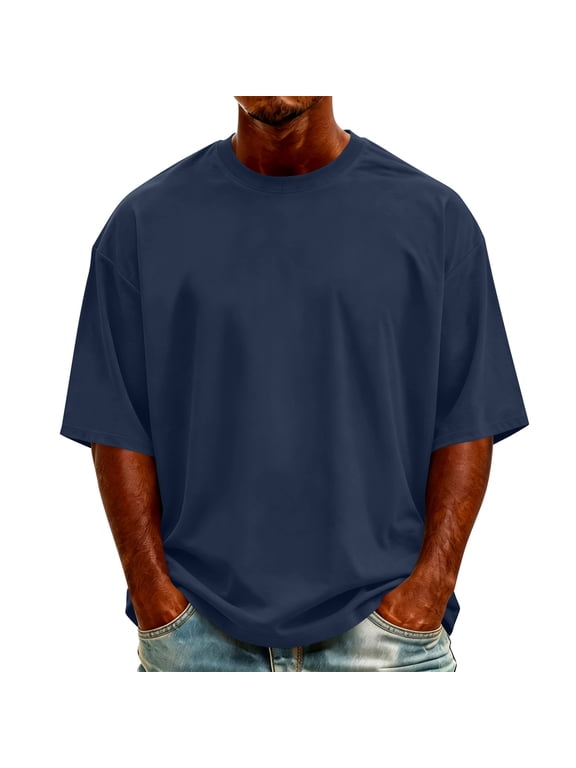 Men's T Shirts Big & Tall Loose Fit Solid Crew Neck Basic Tees Soft Summer Everyday Tops S-5XL