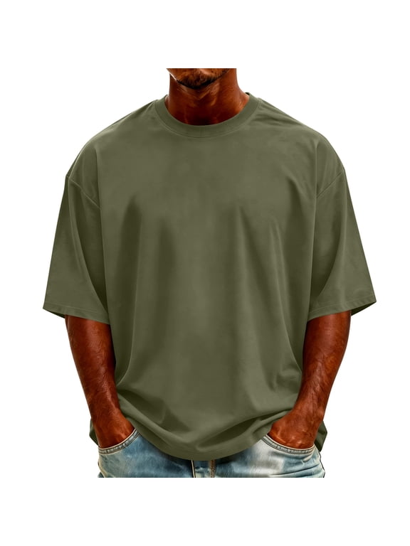 Men's T Shirts Big & Tall Loose Fit Solid Crew Neck Basic Tees Soft Summer Everyday Tops S-5XL