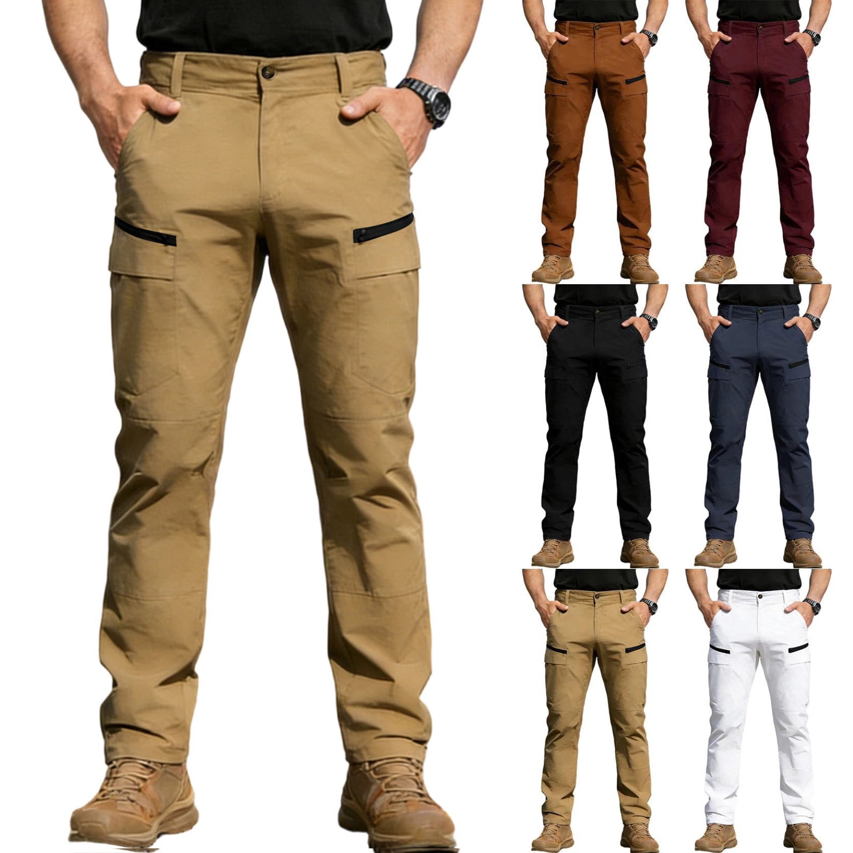 Men's Work Pants Lightweight Stretch Water Resistant Casual Tactical Cargo, S-3XL