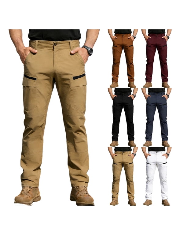 Men's Work Pants Lightweight Stretch Water Resistant Casual Tactical Cargo, S-3XL