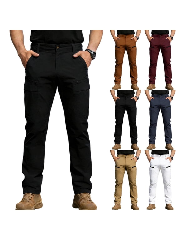 Men's Work Pants Lightweight Stretch Water Resistant Casual Tactical Cargo, S-3XL