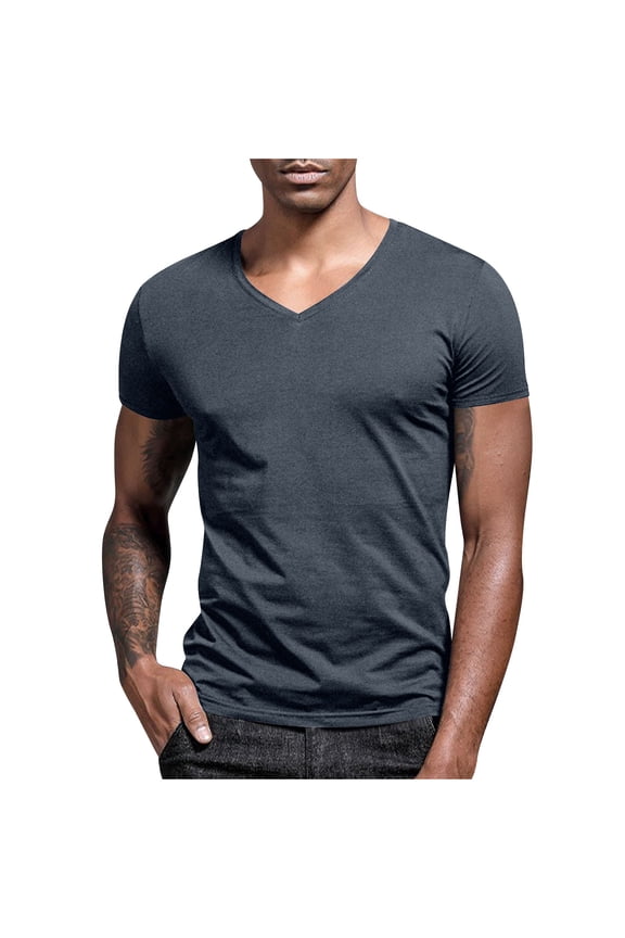 Mens Shirts Plus Size Casual Solid Moisture Wicking Short Sleeved Tee V-neck Tee, S-5XL