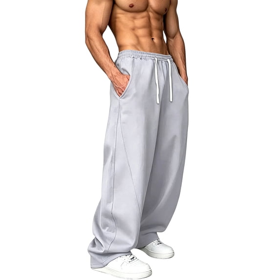 Luvrsol Mens Sweatpants Casual Solid Wide Leg Drawstring Elastic Waist Loose Long Pants with Pocket S-3XL