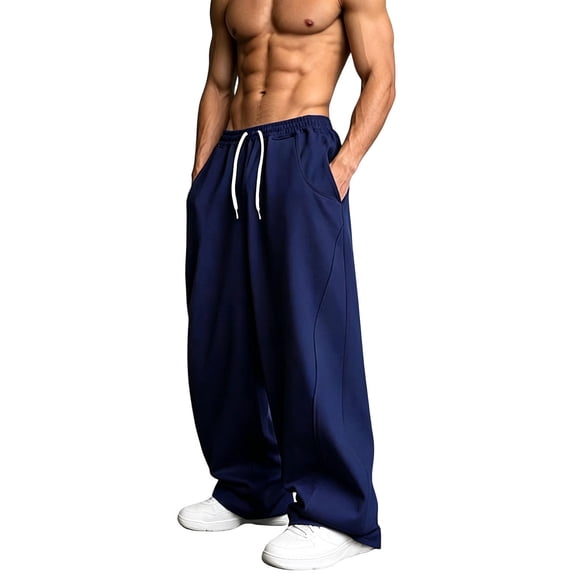 Luvrsol Mens Sweatpants Casual Solid Wide Leg Drawstring Elastic Waist Loose Long Pants with Pocket S-3XL