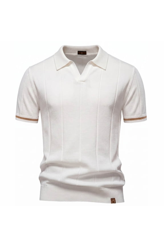 Mens T Shirt Solid Basic Short Sleeve Lapel Collar Soft Pique Cotton Classic Casual Tops S-2XL