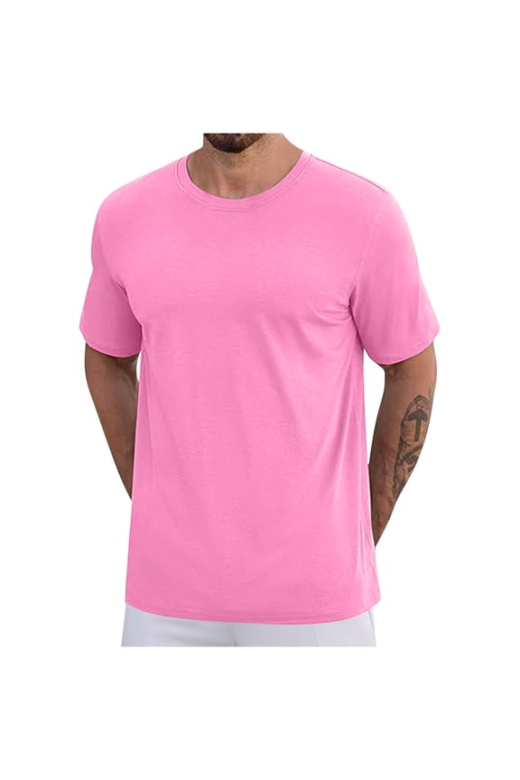 Mens T-Shirts Breathable Casual Solid Loose-Fit Short Sleeved Base Tee Daily, S-5XL
