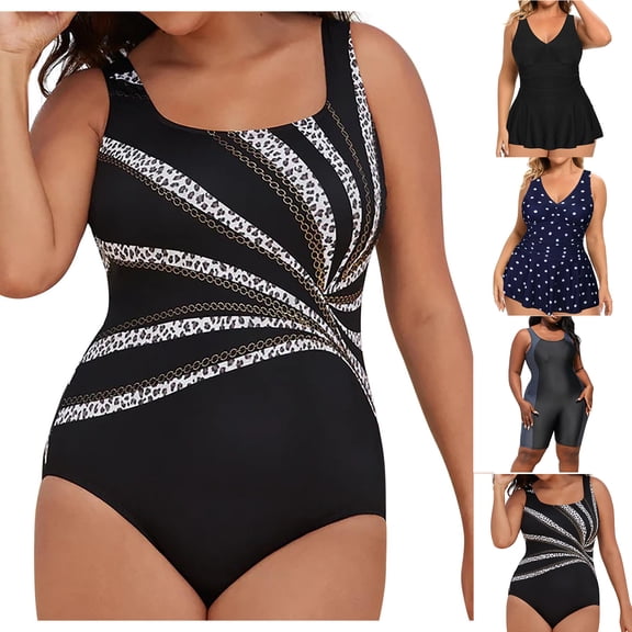 Luvrsol One Piece Tummy Control Swimsuits for Womens Large Ladies with Chest Pads Printed Oversized Jumpsuit Swimsuit, Size L-5XL