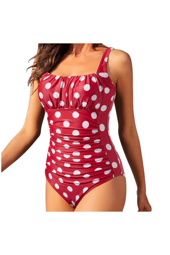 One Piece Tummy Control Swimsuits for Womens Polka Dot Jumpsuit Swimsuit Bathing Suit for Women, Size S-2XL