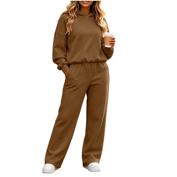 Luvrsol Outfit Sets for Women Solid Loungewear Suit Hooded Top Loose Athletic Long Pants Sweatsuit S-3XL