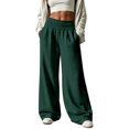 thumbnail image 1 of Luvrsol Pants for Women Wide Leg Sweatpants High Waist Loose Casual Solid Trousers with Side Pockets, Green S-2XL, 1 of 6