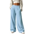 thumbnail image 1 of Luvrsol Pants for Women Wide Leg Sweatpants High Waist Loose Casual Solid Trousers with Side Pockets, Light Blue S-2XL, 1 of 6