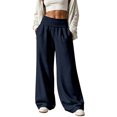 thumbnail image 1 of Luvrsol Pants for Women Wide Leg Sweatpants High Waist Loose Casual Solid Trousers with Side Pockets, Navy S-2XL, 1 of 6