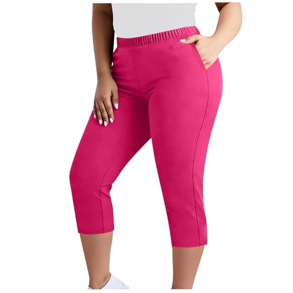 Luvrsol Plus Capri Leggings for Women Quick Dry Tummy Control High Waisted Solid Casual Skinny Pants, Size L-5XL