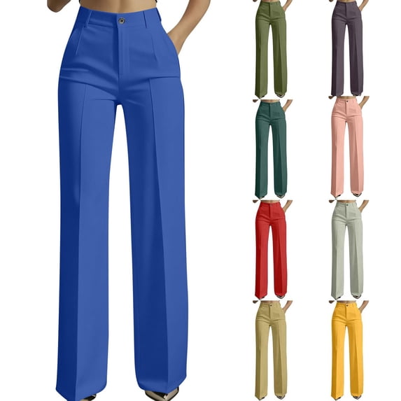 Luvrsol Plus Size Dress Pants Women Solid High-Waisted Flowy Straight-Leg Wide-Leg Suit Pant, S-3XL