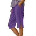 thumbnail image 1 of Luvrsol Plus Size Linen Pants Women Summer Casual Solid Straight-Leg Shorts with Pockets and Side Slits S-5XL, 1 of 6