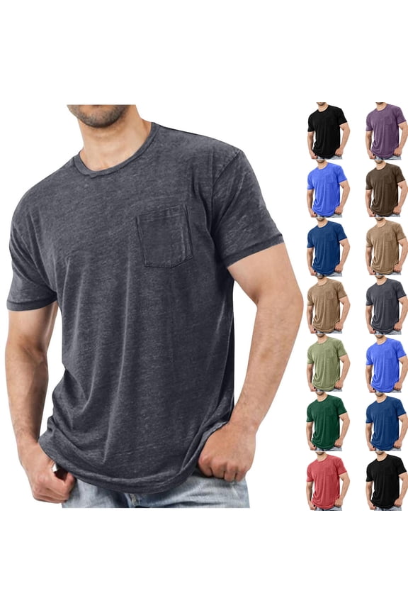 Plus Size Men's Daily Wear Solid Crewneck Pocket T Shirts Basic Tee Tops, M-4XL