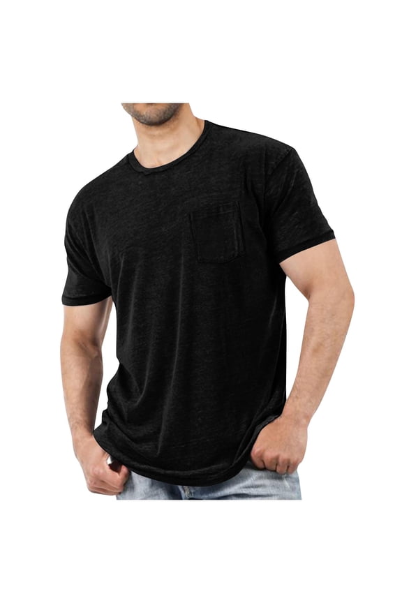 Plus Size Men's Daily Wear Solid Crewneck Pocket T Shirts Basic Tee Tops, M-4XL