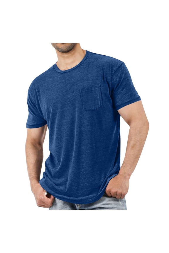 Plus Size Men's Daily Wear Solid Crewneck Pocket T Shirts Basic Tee Tops, M-4XL
