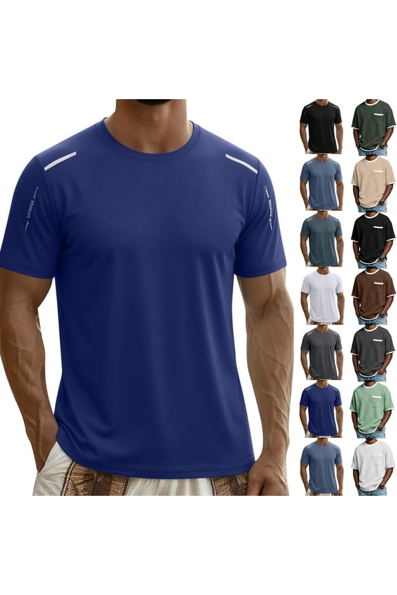 Plus Size Men's Solid Lightweight Cooling T-Shirt Quick-Dry Tee, M-5XL