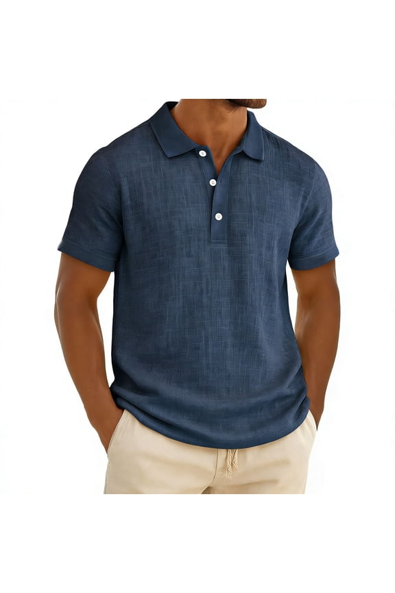 Plus Size Men's Solid Short Sleeve Collared Button-Down Casual Shirt, S-4XL