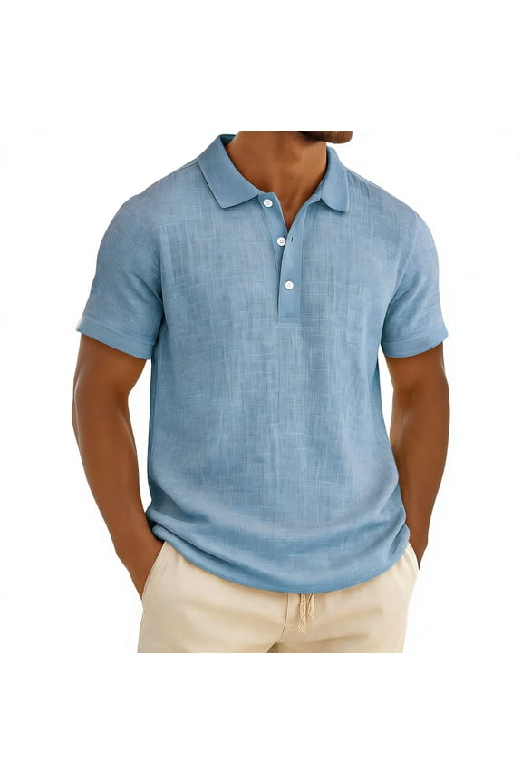 Plus Size Men's Solid Short Sleeve Collared Button-Down Casual Shirt, S-4XL