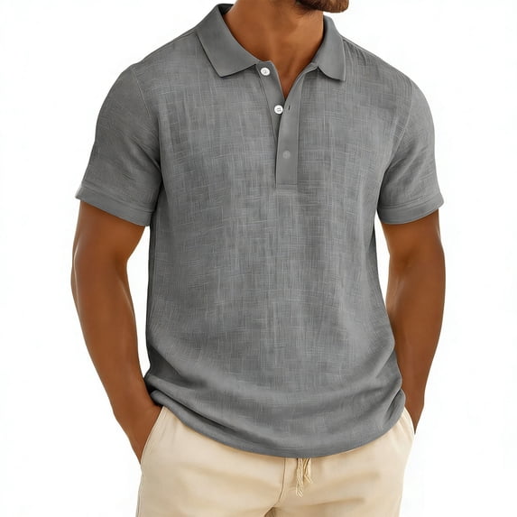 Luvrsol Plus Size Men's Solid Short Sleeve Collared Button-Down Casual Shirt, S-4XL