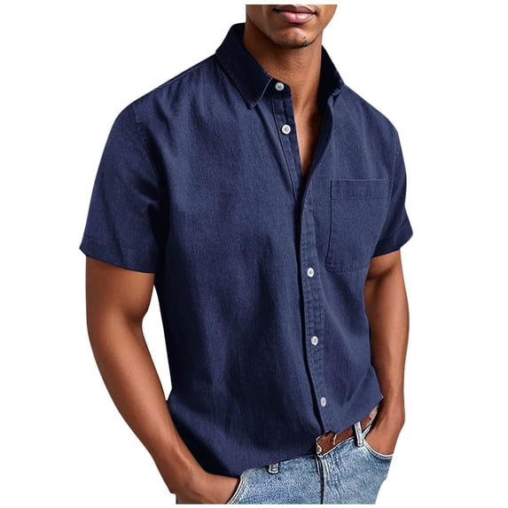 Luvrsol Plus Size Men's Summer Short Sleeve Pockets Collared Shirt Solid Casual Loose, S-5XL