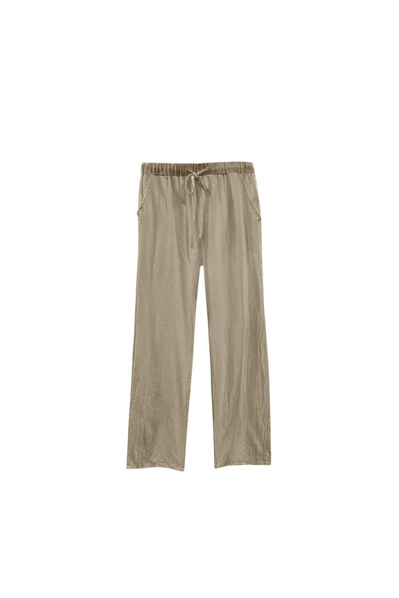 Plus Size Wide Leg Pants for Women Cotton Linen Solid Loose Casual Comfortable Drawstring Straight Black Trousers, Size S-5XL