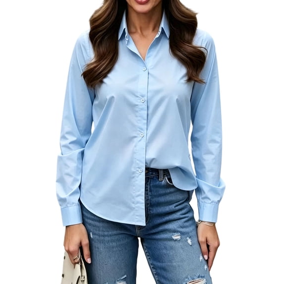 Luvrsol Plus Size Women Button Down Shirt Elegant Collared Blouse Tailored Slim Cut office‑Wear Tops S-3XL