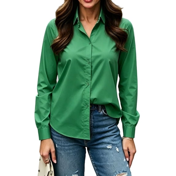 Luvrsol Plus Size Women Button Down Shirt Elegant Collared Blouse Tailored Slim Cut office‑Wear Tops S-3XL