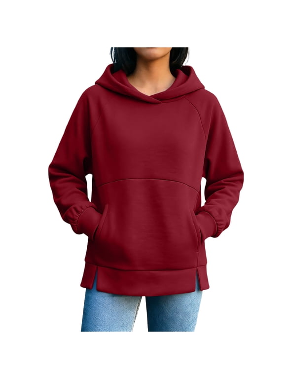 Plus Size Women Hoodie Solid Pullover Relaxed Fit Casual Sweatshirt Long Sleeve Tops S-3XL
