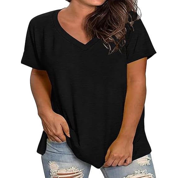 Luvrsol Plus Size Women Solid V-neck Basic Daily Wear T Shirt Womens Tops, XL-5XL