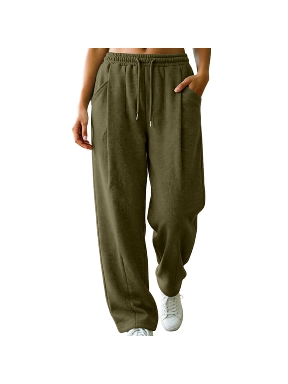 Plus Size Women Sweatpants Elastic High Waist Wide Leg Active Pants Solid Walking Casual Trousers S-3XL