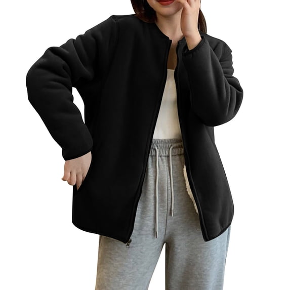 Luvrsol Plus Size Women's Coats Fleece Zip Up Casual Jacket Long Sleeve Short Lightweight Outerwear M-3XL