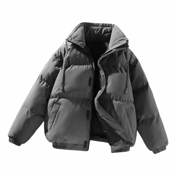 Luvrsol Plus Size Women's Stand Collar Short Puffer Jacket Casual Outerwear Loose Warm Winter Coat, Gray M-4XL