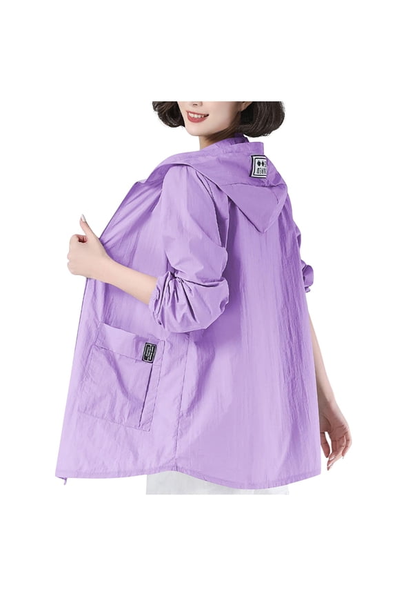 Plus Size Women's UPF 50+ Sun Pocket Jacket Long Sleeved Hooded Tops M-5XL