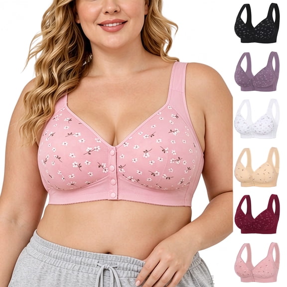 Luvrsol Plus Size Womens Bra Seamless Front Closure Bra Wireless Comfort Padded Bra for Daily Wear, Pink 3XL